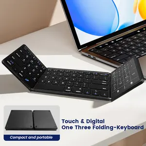 Portable Pocket-Sized Folding Bluetooth Keyboard, Multi-Device Rechargeable Wireless Keyboard with Trackpad, 3-Device Sync for Travel & Remote Work, Fits for iPad Pro Air, iPhone, Laptop, Surface