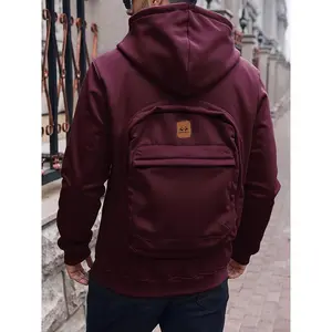Men’s 3D backpack hoodie with built-in book—convertible sweater jacket design; zippered pocket and hooded street style; suitable for travel and daily use; hands-free backpack and jacket (no belt/tie); hoodie with backpack; men’s sweatshirt; men’s sweater.
