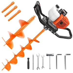 NEOTEC 52CC 2-Stroke Gas Powered Earth Auger Post Fence Hole Digger with 6-inch & 10-inch Drill bits for Garden & Lawn Use
