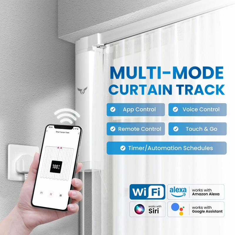 Osprey Smart Curtain Track, Single-Piece Motorized Rod, Adjustable Length, Quiet Heavy-Duty Motor, Remote & App Control, Works with Alexa & Google Assistant, Ceiling or Wall Mount