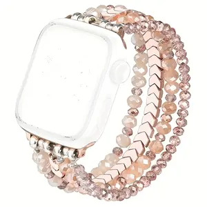 Fashion Handmade Beaded Elastic Band Compatible with Apple Watch 38mm-49mm, Stylish Wristband for Series Se 1-9 Smart Watches, Smart Watch Straps