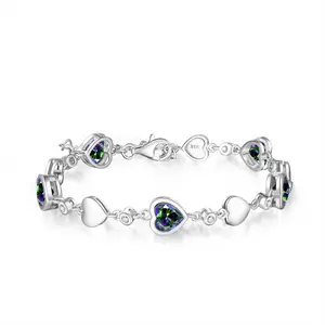 Sterling Silver Halo Heart Station Tennis Bracelet with June Birthstone Alexandrite Crystal