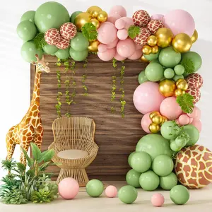 145 Pink Green Balloon Garland Arch Kit Giraffe Balloons for Girls Baby Shower Wild Decoration Giraffe Safari Party Supplies Photo