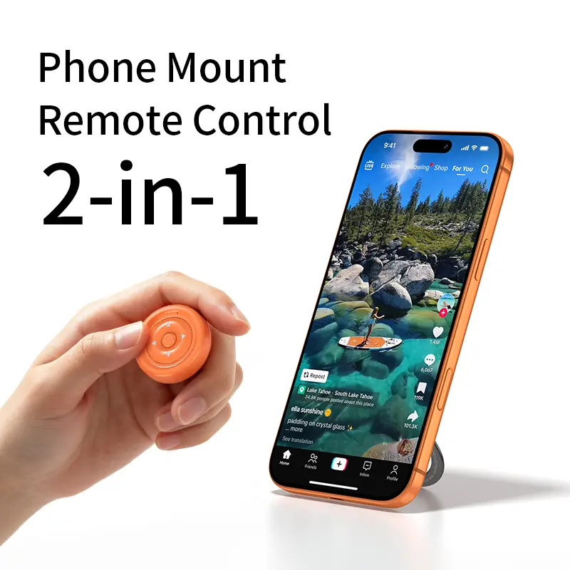 Detachable Remote Control & Magnetic Vlog Stand Combo with Built-in Cells, Smartphone Mobile Accessory Compatible with iPhone & Android, Wireless Page Turner, Selfie Shutter, Remote Ring Controller for TikTok, Accessories for iPhone