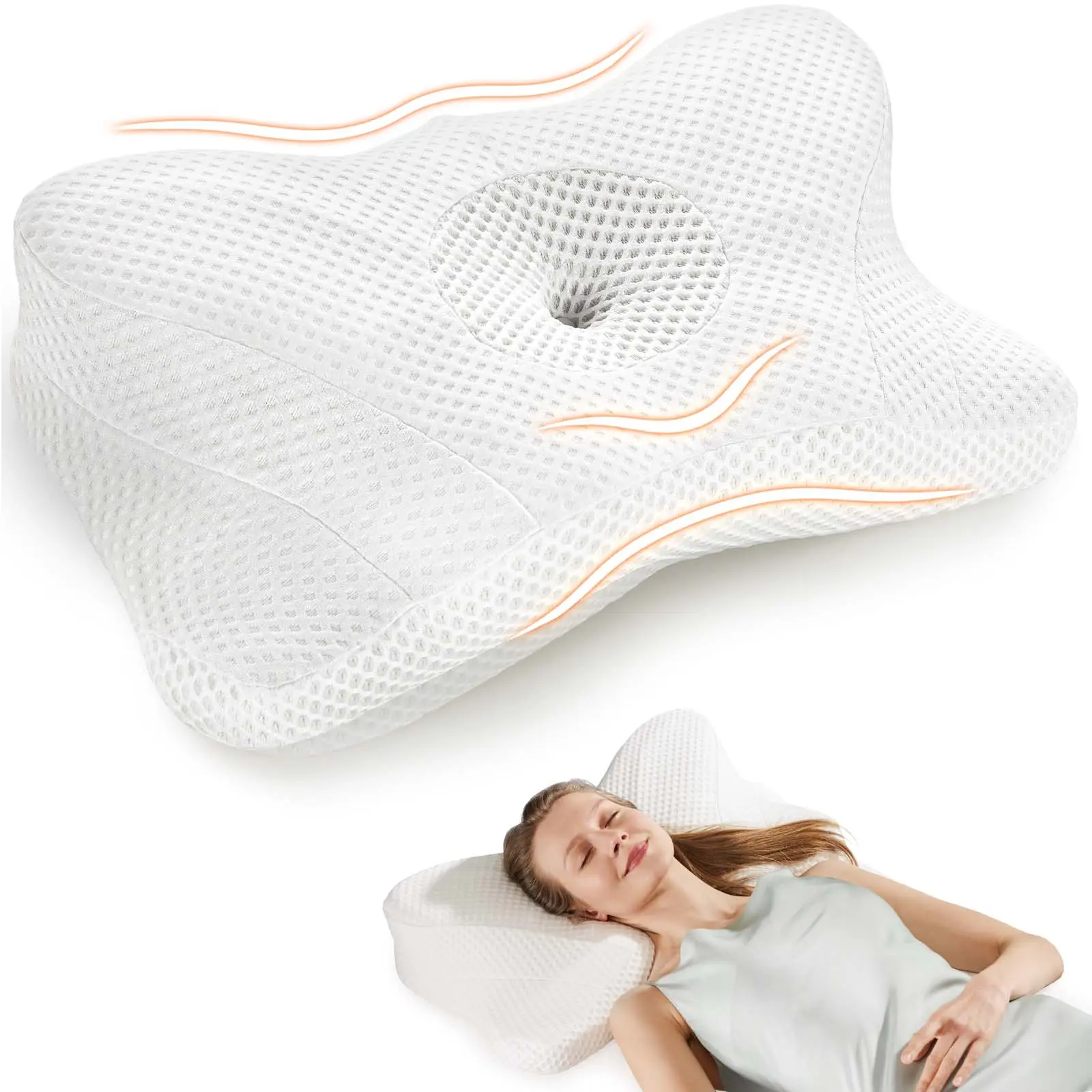 Sweetcrispy Contoured Memory Foam Cervical Neck Pillow - Anatomical, Breathable Pillowcase Included, Premium Sleeping Pillow for Back and Side Sleepers, Cervical Neck Pillows, Anatomical Neck Pillows