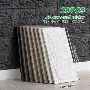 10pcs 3D Self-adhesive Stone Wall Panels 10mm thickness PU Wall Panels Wall Decor 9.84inx17.72in Suitable for indoor and outdoo