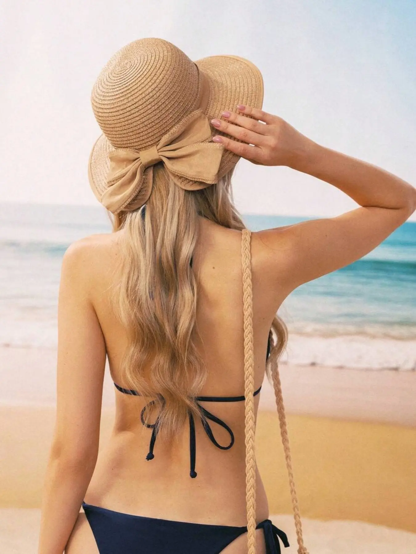 Women's Bow Decorated Straw Beach Hat, Casual Hat, UV Protection Foldable Design Adjustable Sun Hat, Outdoor & Beach Wear, Lightweight Material Fashion Accessory, Bow Decoration Outdoor Hats
