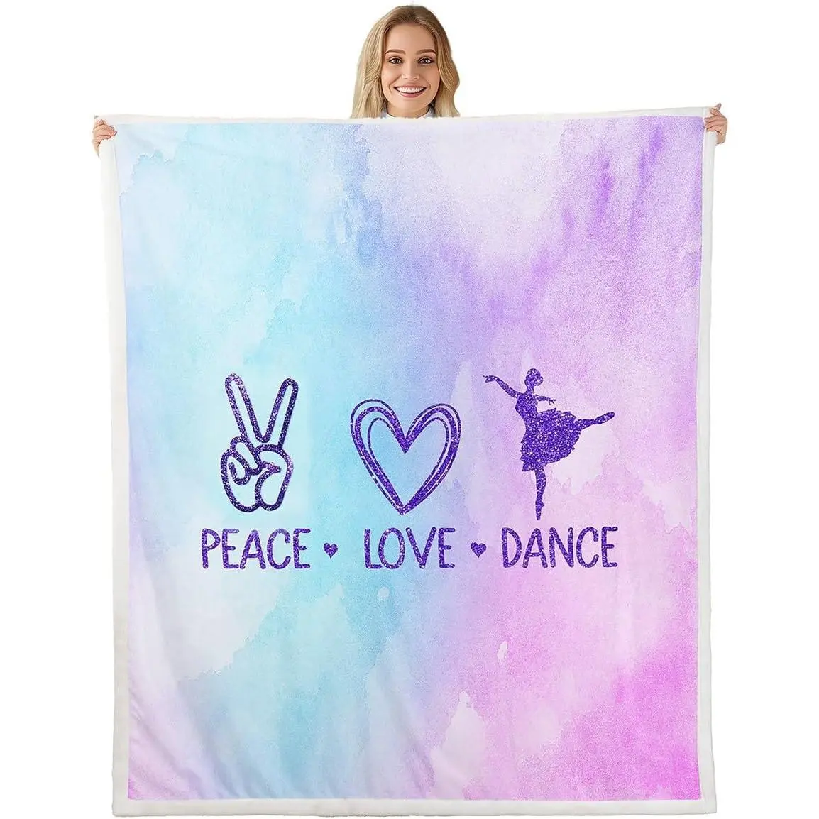 Dance Lovers Throw Blanket,Colorful Tie-dye Dreamy Bed Blanket Adults,Ballet Dancer Fashion Fleece Blanket,Blue Purple Romantic Fuzzy Blanket,Throw