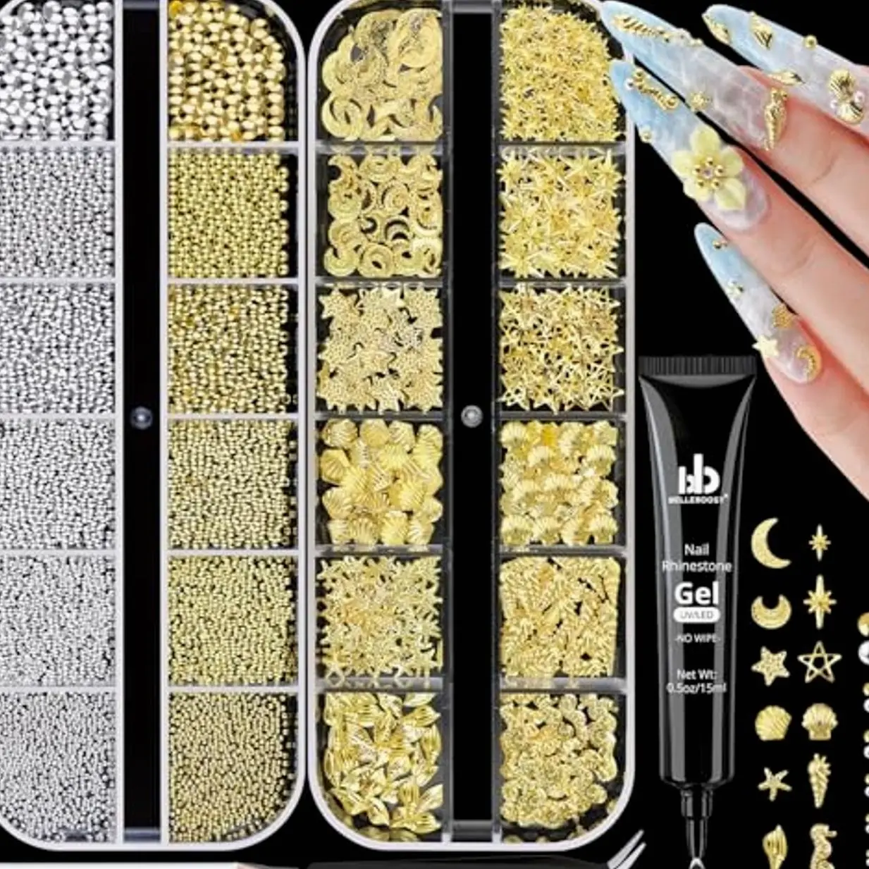 Ocean Charms & Beads with Tweezers, Pickup Pencil and Glue