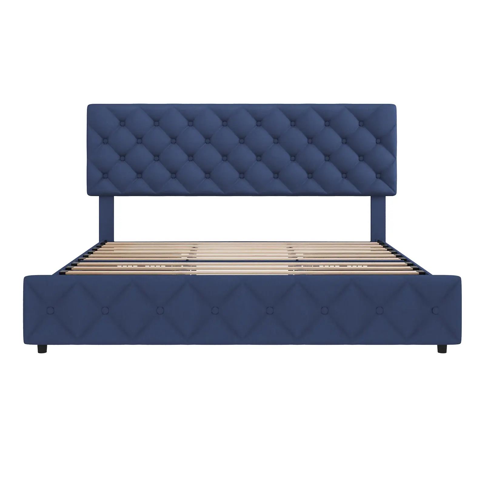 Gaomon Upholstered Platform Bed Frame - Full Size, Height-Adjustable Headboard, 4 Storage Drawers, Diamond Stitch Button Tufted, Wood Slats, No Box Spring Needed, Blue, Easy Setup, Upholstered Platform Bedframe