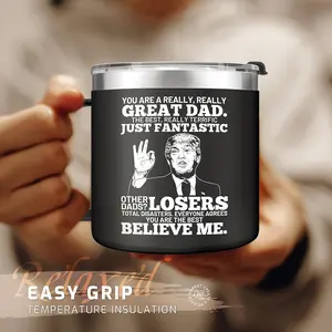 Cool Step Dad Gift for Father at Father‘s Day Men - Black Trump Mug Cup Drinkware Tumbler with Bonus Dad Value, Reusable & Washable Ceramic Reuse Coffee, New Year Gift for Boyfriend Husband