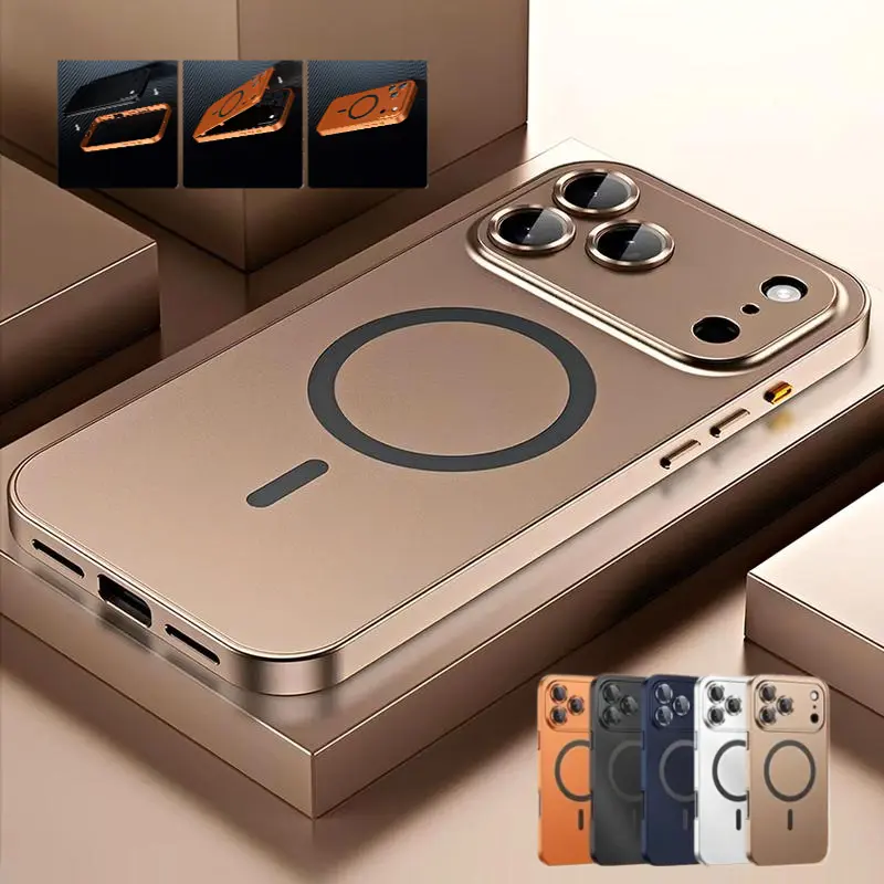 Alloy Aluminum Metal Frame with MagSafe Magnetic PC Backboard (Not a full metal case), Phone Case for iPhone 17 Pro Max 17 Air 17Pro 16 15 14 13 12 Pro Max, Ultra Thin Phone Cover with Full Coverage Lens Protector,Wireless Charging Durable Shockproof Case