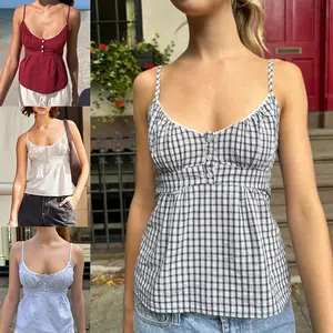 CHIC Women's Floral Crop Camisole Fitted Scoop Neck Tie Waist Backless Spaghetti Strap Tops for Summer Y2K