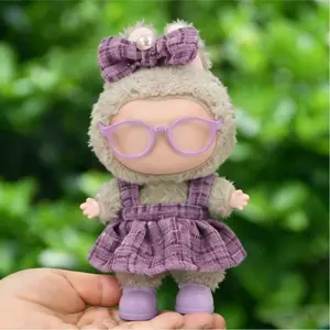 Charming Doll Clothing Set, Includes Plaid Halter Dress, Bow Tie, Glasses, Shoes, Fits 17 Cm Dolls, Cute Play and Display Accessories, Doll Clothes Outfit