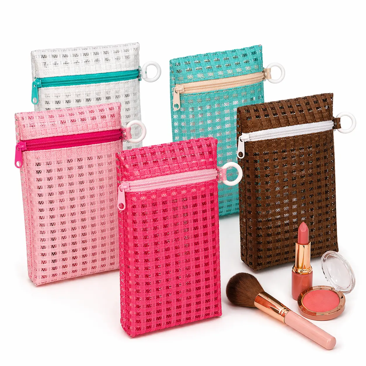 PVC Makeup Bag - Cosmetic Organizer, 7.5"x4" Travel Toiletry Pouch with Breathable Mesh, Gift for Her