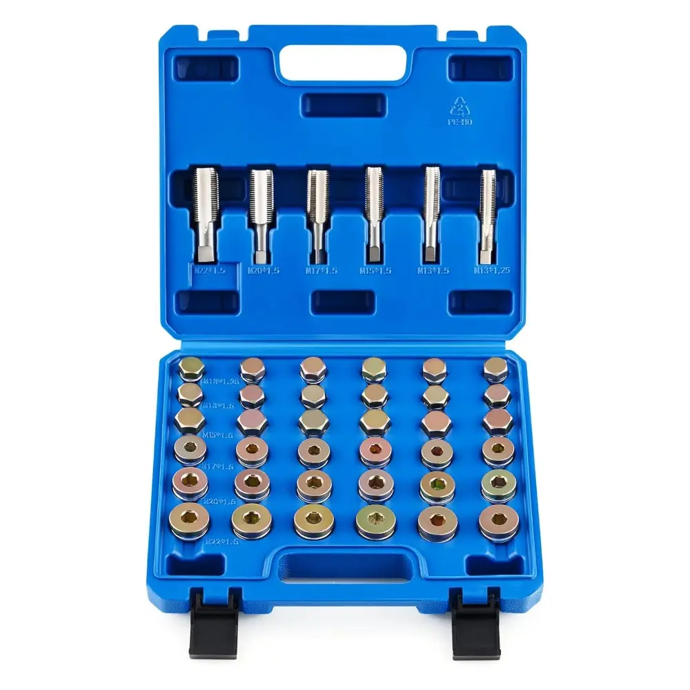 Orion Motor Tech 150pc Oil Drain Plug Repair Kit in M13 M15 M17 M20 M22 Sizes, Metric Oil Drain Pan Thread Repair Kit with Crush Washers Thread Taps Drain Plugs and Carry Case, Rethreading Tools