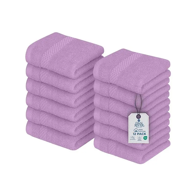 DAN RIVER Adult 12-Pack Cotton Towel Set, 100% Cotton 12x12in 550 GSM Solid Modern Flannels, Lightweight, Consistent Softness, Water-Absorbent Reusable Face Towels for Bathroom Home Use