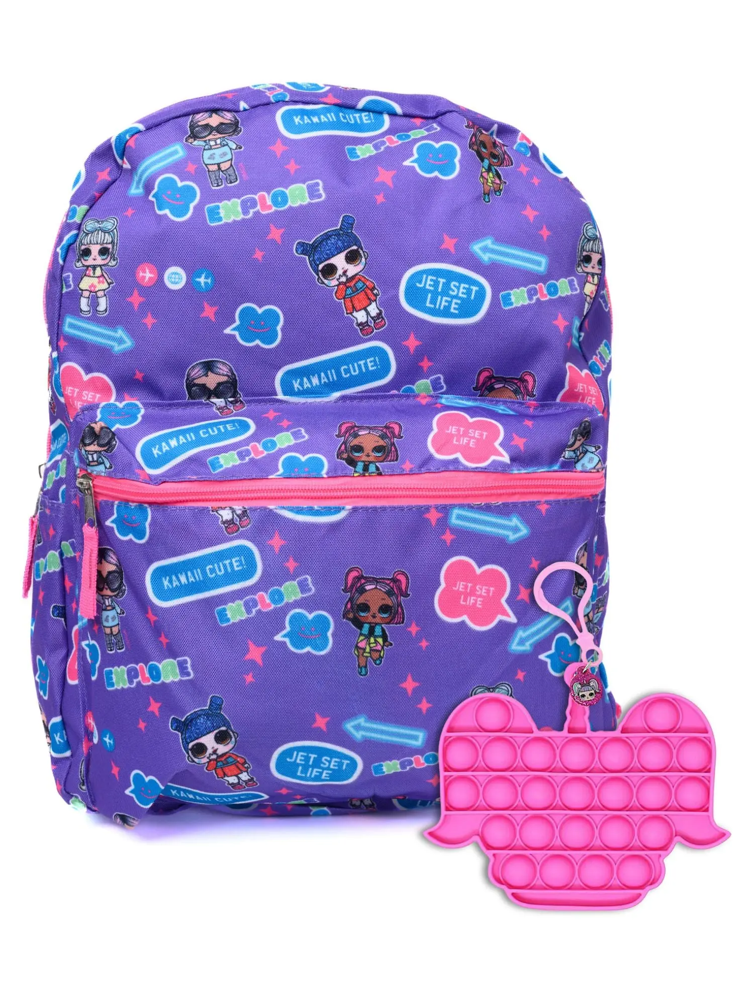 Girls L.O.L. Surprise Licensed Backpack with Fidget Popper 2-Piece Set Purple