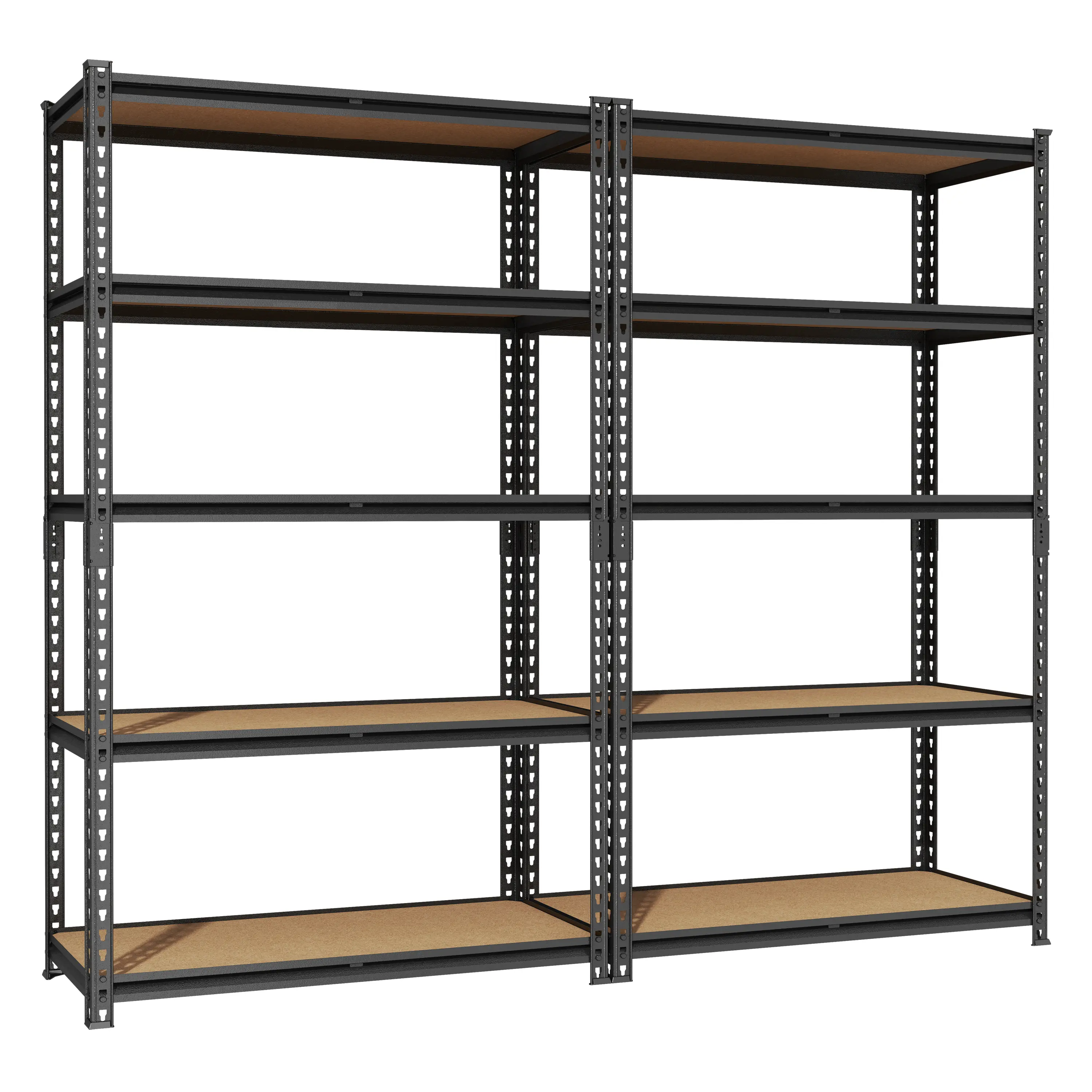 LONGLINK 5-Tier Heavy-Duty Wooden Garage Organiser Shelves, 3000LBS Total Capacity (Above 25 kg), Premium Thick Wood Boards, Reinforced Double Support Posts, Screwless Adjustable Storage Rack for Garages, Warehouses