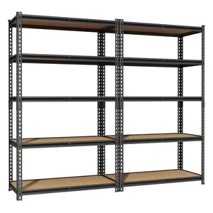 LONGLINK 5-Tier Heavy-Duty Wooden Garage Organiser Shelves, 3000LBS Total Capacity (Above 25 kg), Premium Thick Wood Boards, Reinforced Double Support Posts, Screwless Adjustable Storage Rack for Garages, Warehouses