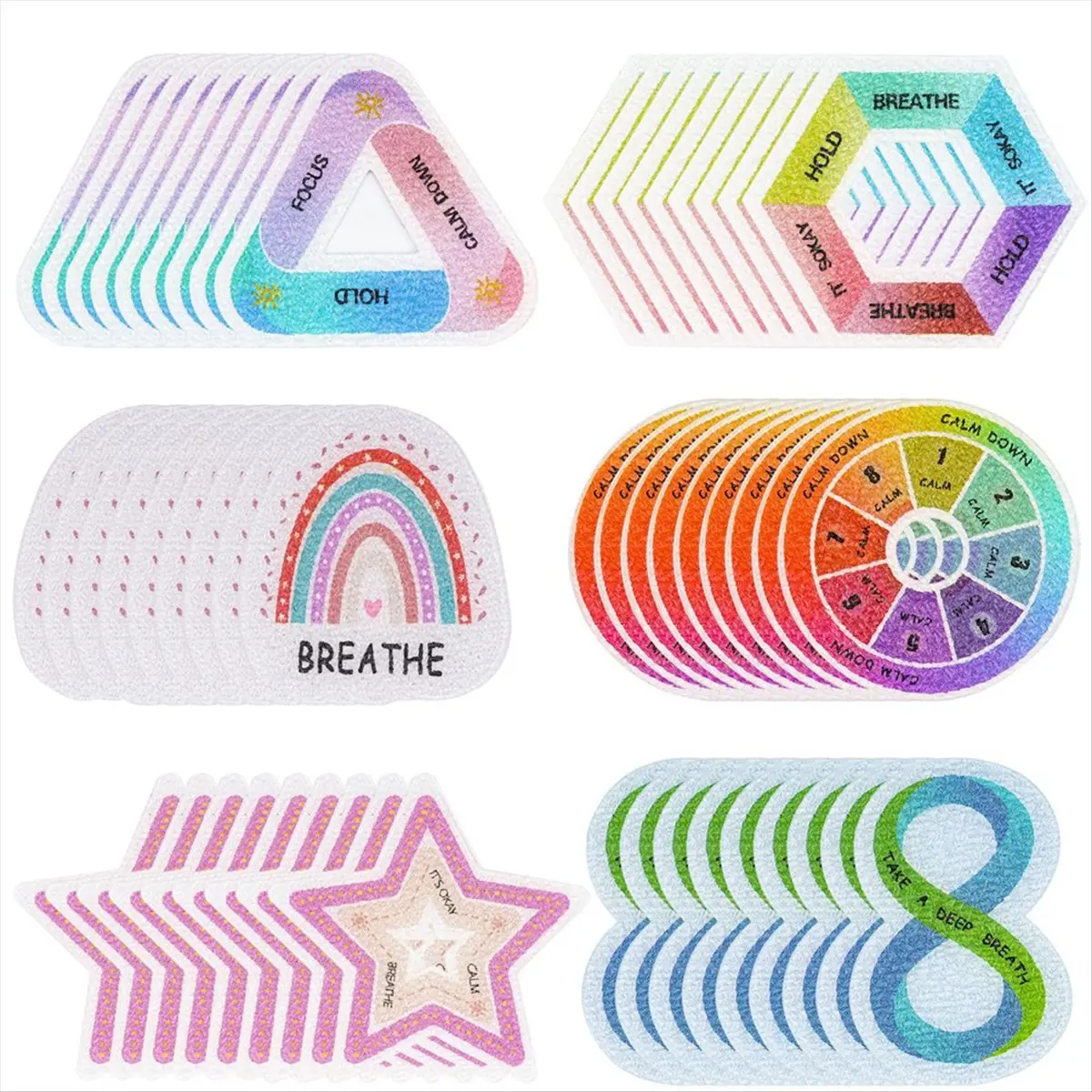 60 Pcs Textured Multi-Patterns Durable Calm Strips - Anxiety Relief, Stress Relief Breath Stickers, Accessories for Baby & Maternity Nursing & Feeding Support