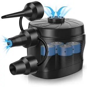 Portable Battery Powered Electric Air Pump, Quick Inflate Deflate with 3 Nozzles for Mattress Airbed Camping Inflatables Paddling Pool Beach Toys