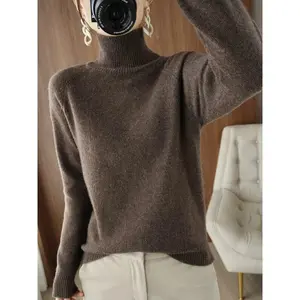 Women’s Fashion Basic Autumn/Winter Merino Wool Cashmere Mock-Neck Solid Color Soft Long-Sleeve Sweater Pullover Knitwear