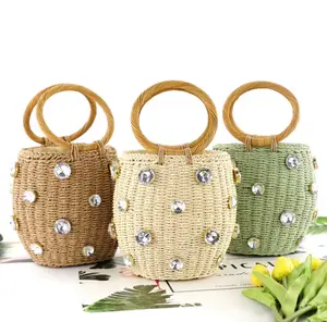 Handmade bucket bag with sparkling rhinestones + charm bag Elegant woven handbag