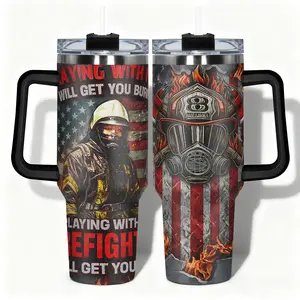1pc Tumbler Stainless Steel Water Bottle Firefighter American Flag  Designs, Leakproof Large Capacity (40oz/30oz/22oz/20oz/14oz), Needed for Gym, Hiking, Travel Ideal Birthday Christmas Gift
