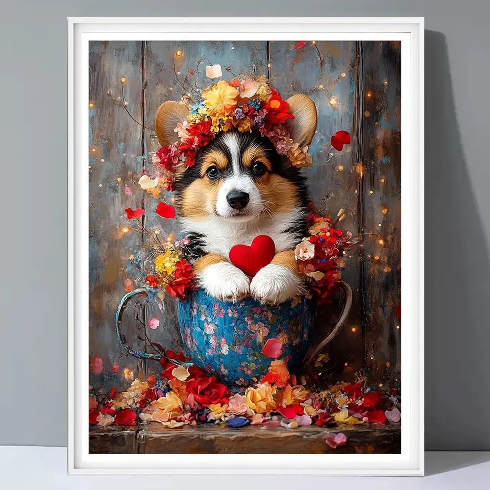 Dog Full Round Diamond Embroidery Set, Mosaic No Frame, New Tools, Full Round Diamond Painting, Animal Holiday Gifts, Handicraft