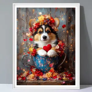 Dog Full Round Diamond Embroidery Set, Mosaic No Frame, New Tools, Full Round Diamond Painting, Animal Holiday Gifts, Handicraft