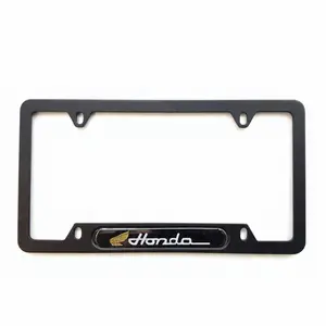 For Honda Vintage Wing Black Stainless Steel License Plate Frame | 3D Domed Gold Logo Car Gift
