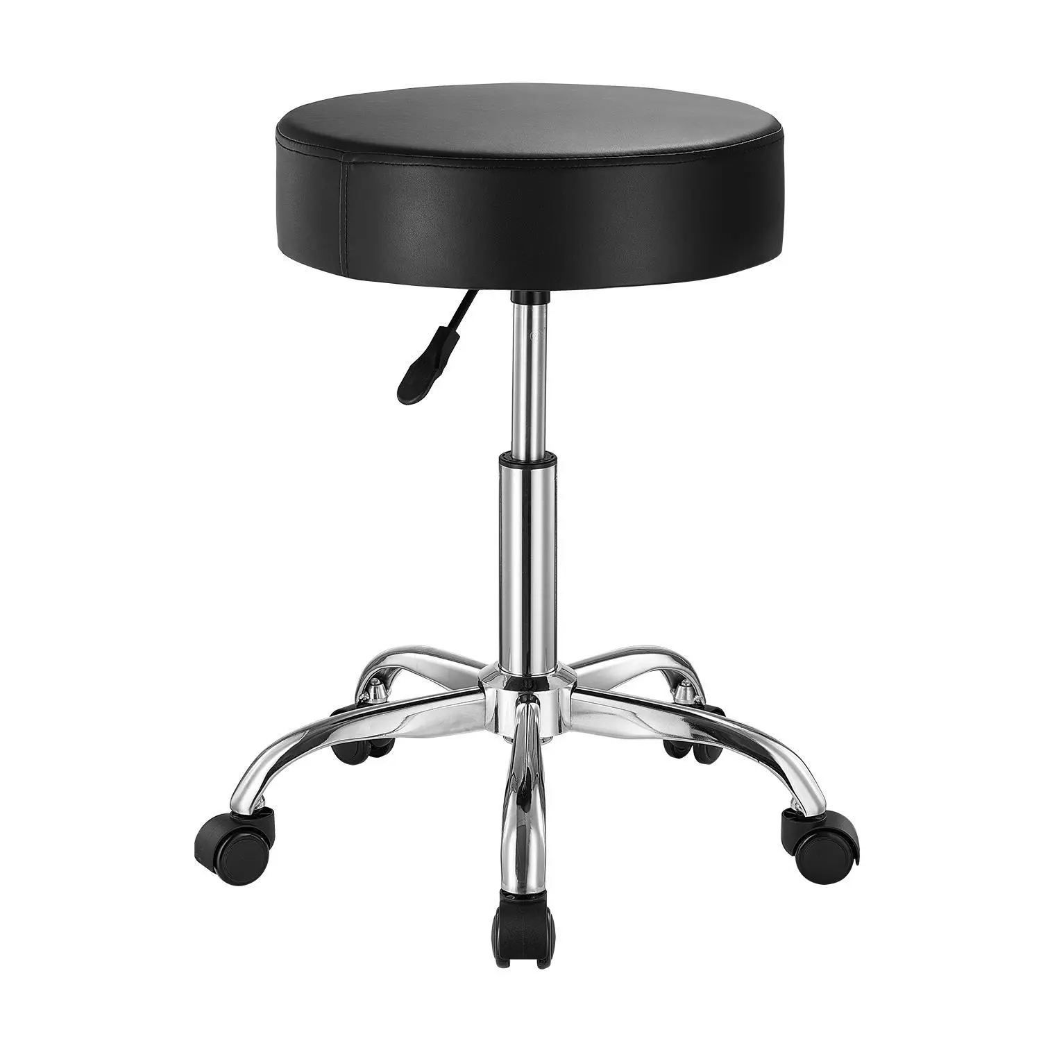 VEVOR Leather & Metal Adjustable Swivel Stool with Swivel Wheels, 450 LBS Capacity Round Seat Indoor Stool, Without Arms, for Salon, Laboratory, Black#SohoChic