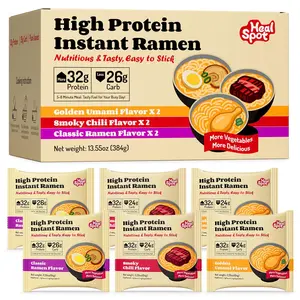 HealSpot High Protein Instant Ramen Variety Pack 6 Pack Non-Fried 32g Plant Protein Keto Low Carb 50% Golden Chicken Smoky Beef Classic Pork
