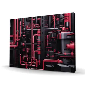 212 MAIN Red Machinery Wall Art Print - 36x48 in., Vibrant Home Decor Poster, Room Decoration Accent, Post Ideas