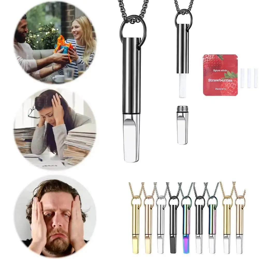 Mindfulness Training Whistle Necklace Metal With Cotton Core Relaxation Necklace Portable Yoga Necklace Necklace Men and Women