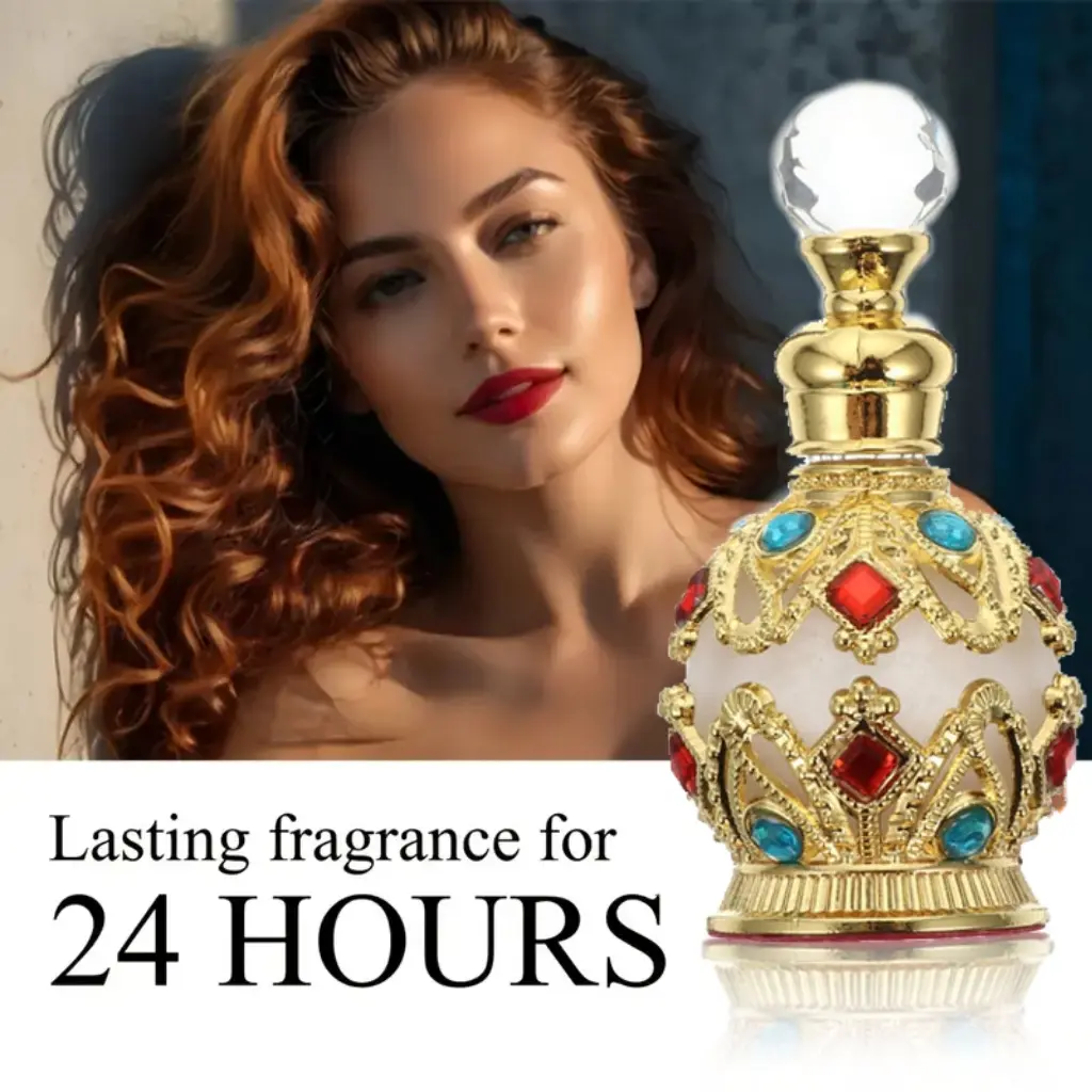 [Luxury Arabian Perfume] Arabian Perfume for Women Halal Dubai Retro Concentrated Perfume Oil, Long-Lasting EDP with Floral & Fruity Notes, Vintage Luxury Scent in Elegant Glass Bottle with Golden Accents -15 ML Feminine Gift