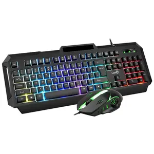 RGB Gaming Keyboard Mouse Bundle 829 Backlit Cellphone Holder Wired USB