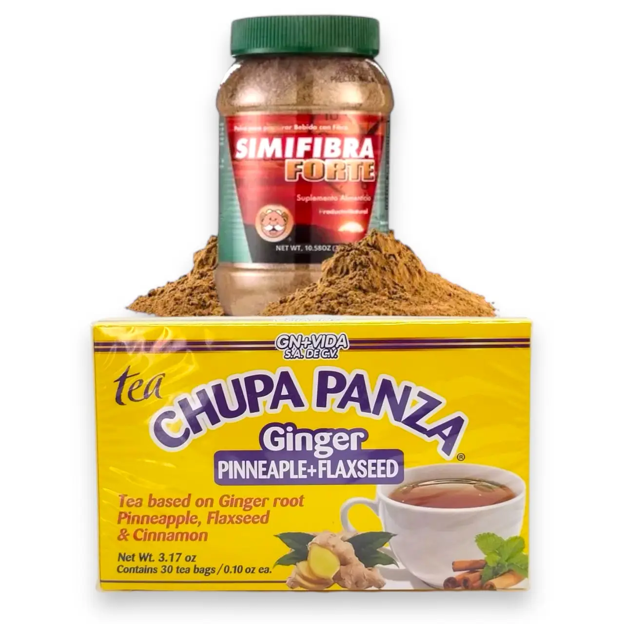 SimiFibra + Chupa Panza Tea Kit Correle Que Te Alcanzo! - Combo Pack Famous Mexican Flaxseed Herbal Tea Ginger, Pineapple, Cinnamon, Beverage & Simi 3