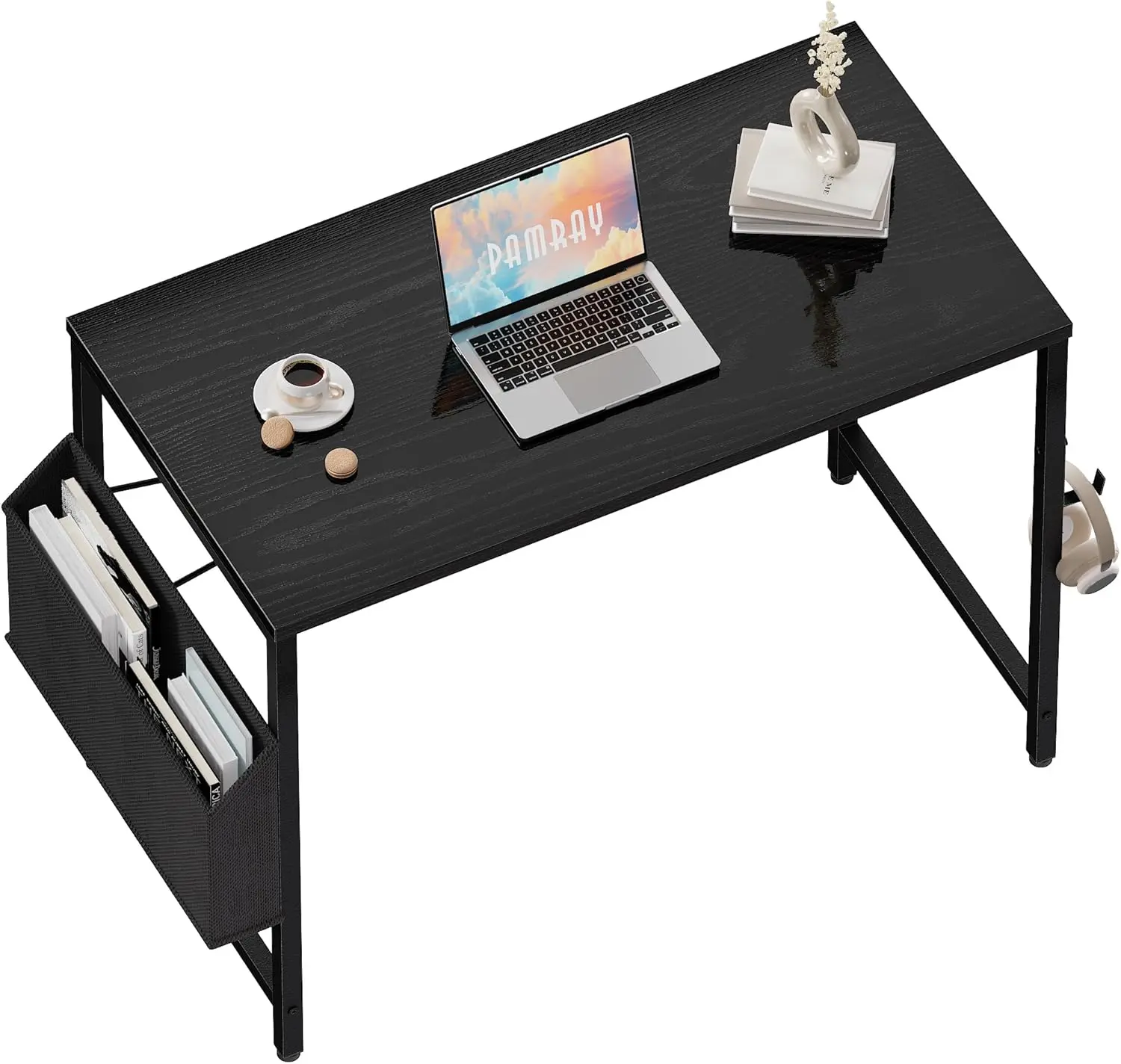 32 Inch Computer Desk for Small Spaces with Storage Bag and Headphone Hook, Home Office Work Desk, Compact Study Writing Table with Sturdy Metal Frame, Modern Small Office Desk for Bedroom, Apartment and Workspace