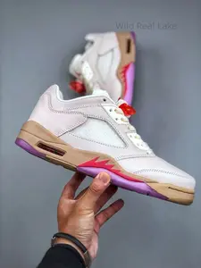 Lightweight off-white fluffy suede mid top athletic trainers, anti-slip tan rubber mid unit, wear resistant clear purple crystal outsole, versatile casual basketball shoes for student PE class & after-school skating