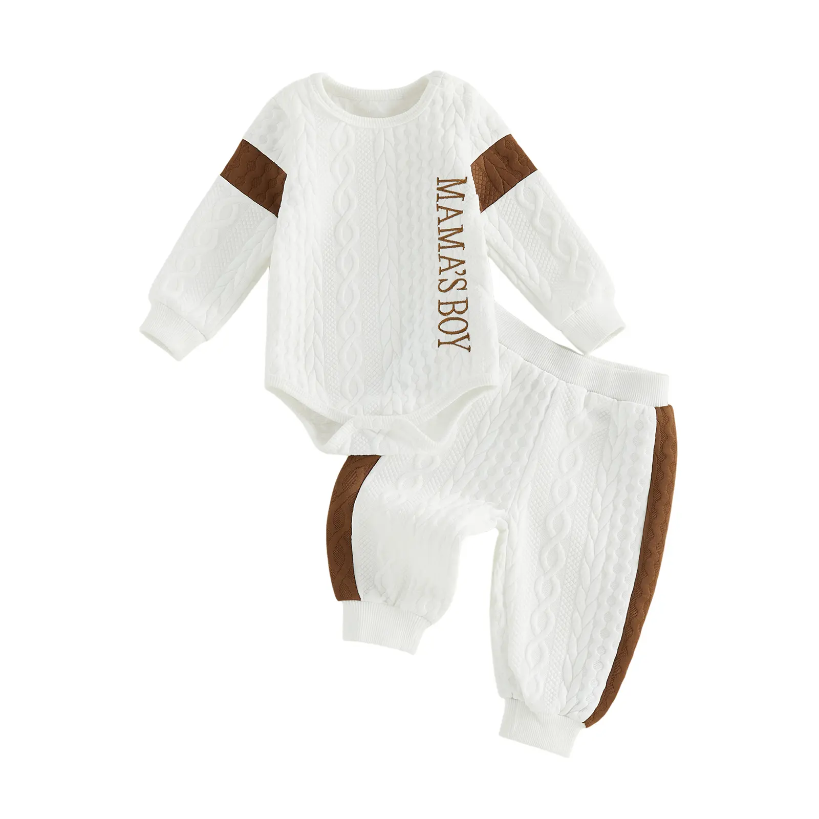 Newborn Baby Boy's Fall Winter Outfit Long Sleeve Letter Embroidery Cable Romper with Pants 2Pcs Set 0-12 Months