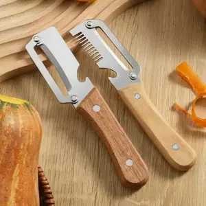2PCS 2 in 1 Multi-Functional Kitchen Peeler – Ultra-Sharp Stainless Steel Vegetable and Fruit Peeler with Wooden Handle, Bottle Opener, and Julienne/Shred Cutter, Durable Kitchen Gadget