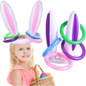 2Pack Inflatable Bunny Rabbit Ears Ring Toss Easter Party Games (2 Set/8 Rings) Target Throwing Toys, Indoor Outdoor Family Easter Party Favors Supplies