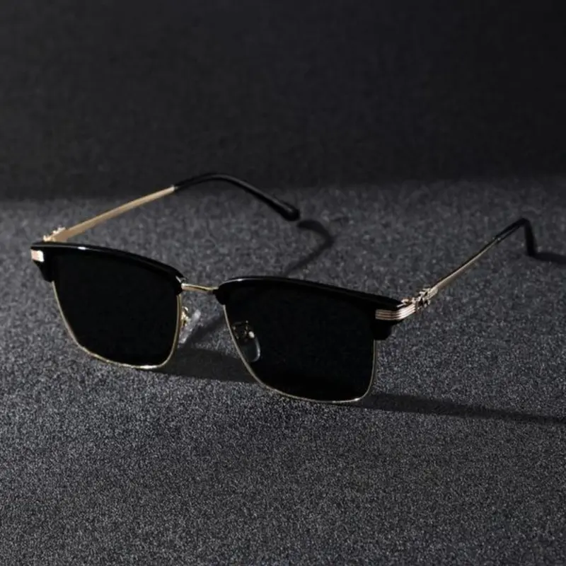 Men's Retro Square Browline Sunglasses, Trendy Vintage Sunglasses, Fashion Casual Uv400 Shades, High-Quality Metal Frame, Perfect for Outdoor Activities, Sun Protective Sunglasses