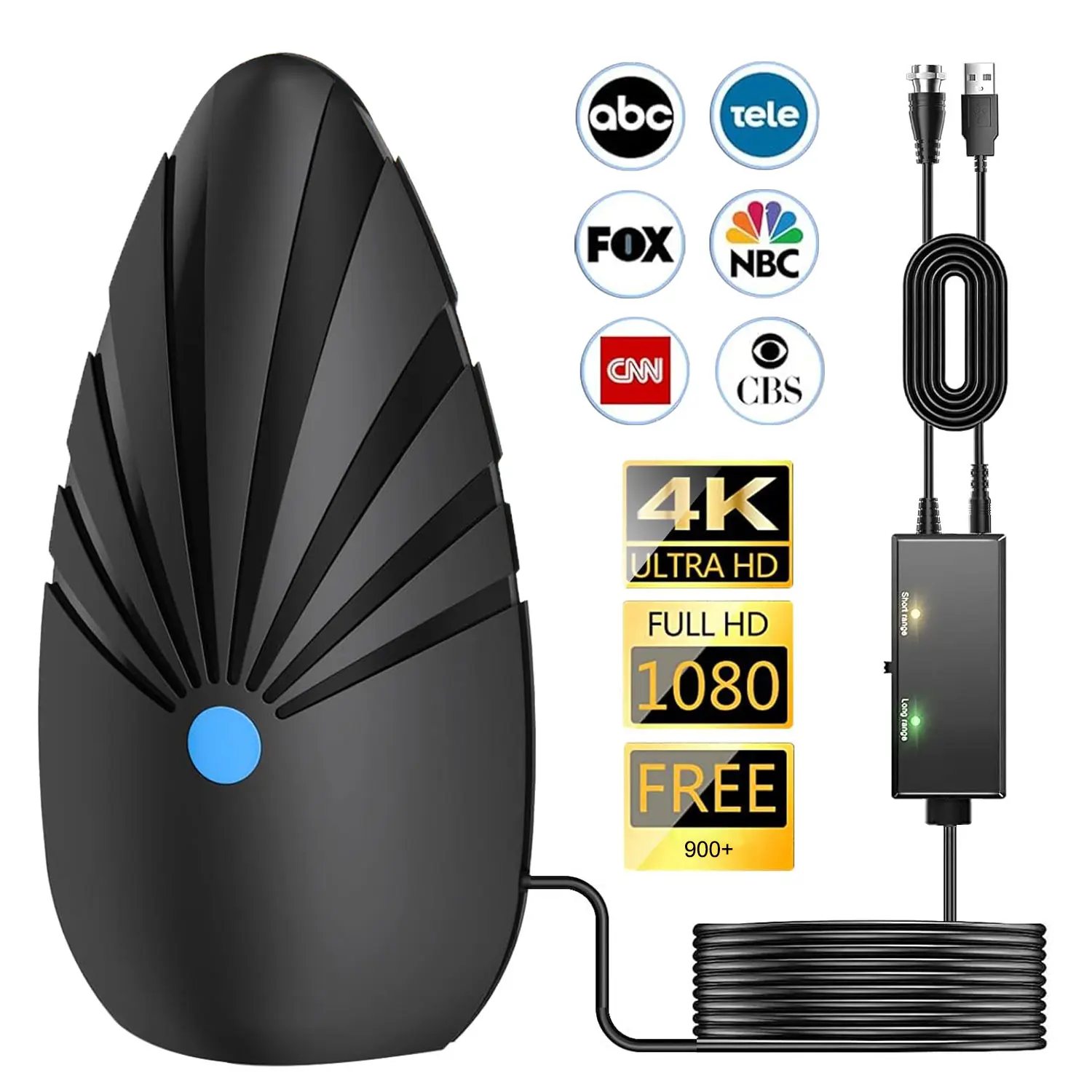 Indoor Digital TV Antenna 2026 Model, 360° Reception, HD 1080P Channels, Compatible with Smart TVs