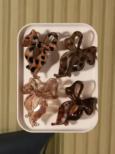4pcs bow hairpin simple casual ladies hair clip, daily matching clothes travel photo leopard pattern, style diversity four seasons universal retro elegant, Super Cute Clips
