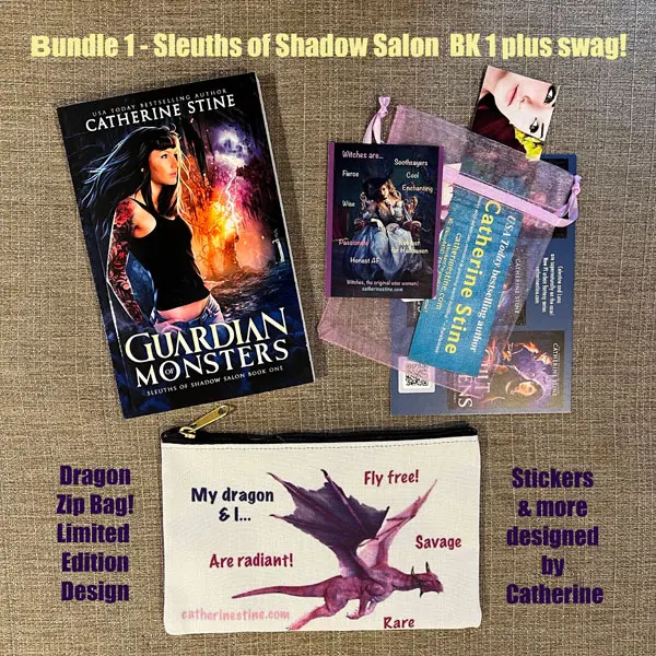 Bundle 1: Guardian of Monsters (Sleuths of Shadow Salon Book 1) Signed Copy with Dragon Zip Bag and Swag