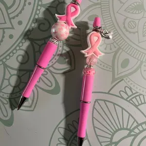 Pink Ribbon Cancer Support CustomPens - Cancer Awareness Beaded Pens | Pink Ribbon Cancer Support Beaded Pen