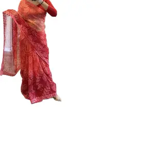 Women's Traditional Bhadhani Print Georgette Fabric Saree - Lightweight, Elegant, Comfortable Clothes with Fall and Picco Finishing